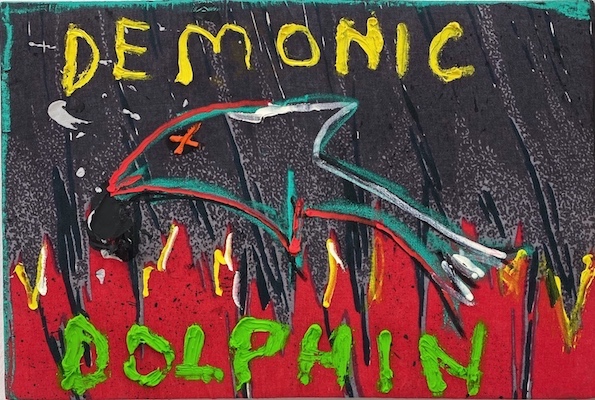 Mateusz von Motz: Demonic Swans 2021, printed hotel sheet, oil, wood, 60 x 90 x 5 cm

